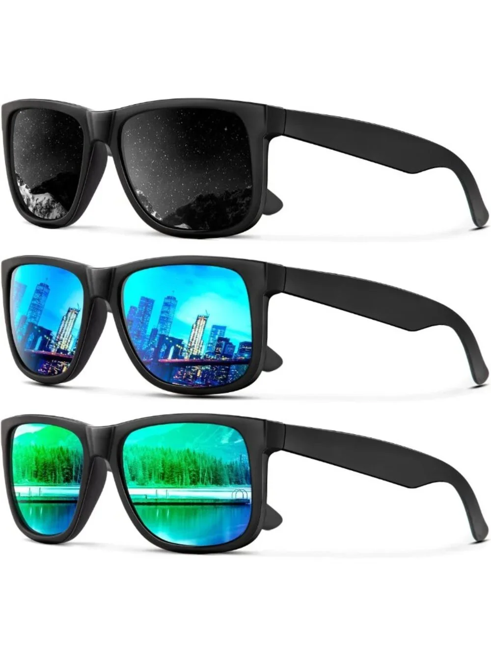 Polarized Sunglasses for Men & Women - Classic Matte Black Frame, UV Protection